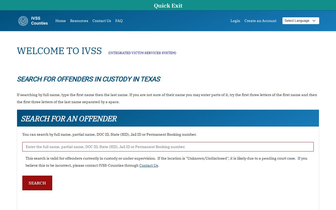 Karnes County VINE inmate check through the Texas IVSS-Counties portal